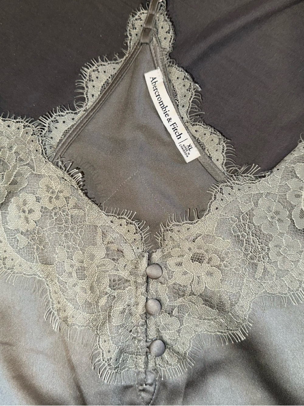 Abercrombie & Fitch Lace-Trim Satin Bodysuit in Sage Green